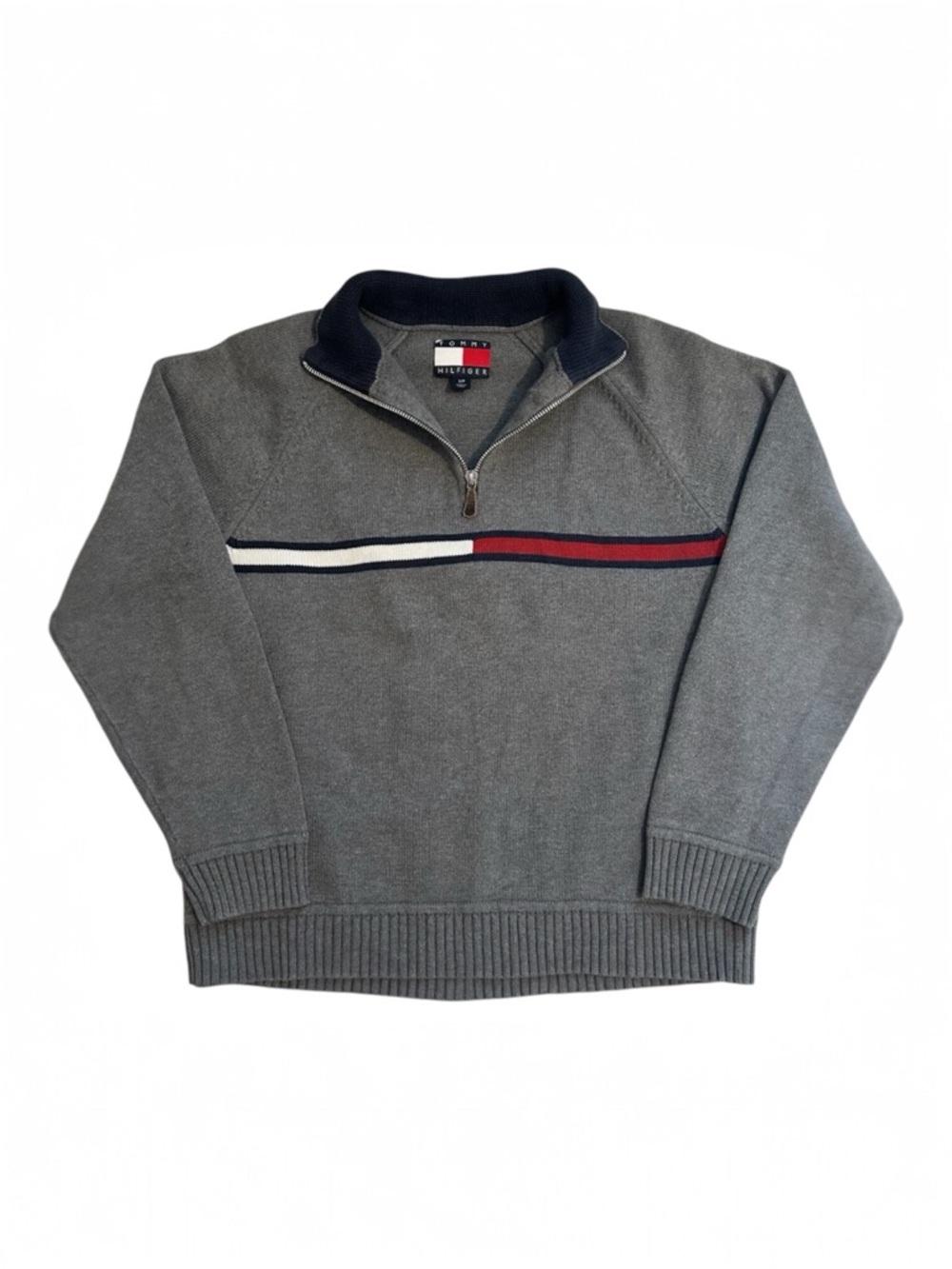 Tommy Hilfiger Knit 1/4 Zip Chest Logo 100% Cotton Sweater Unisex Size Small